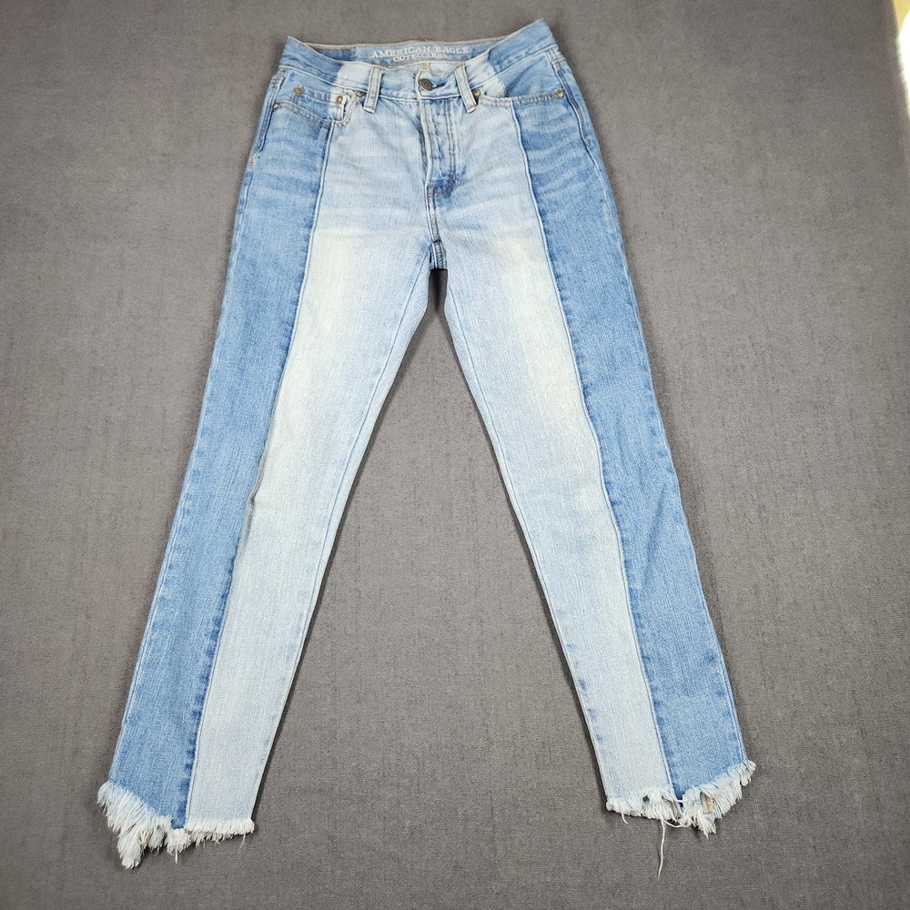 American Eagle Outfitters Two-Tone High Rise Jeans - Light & Medium Blue